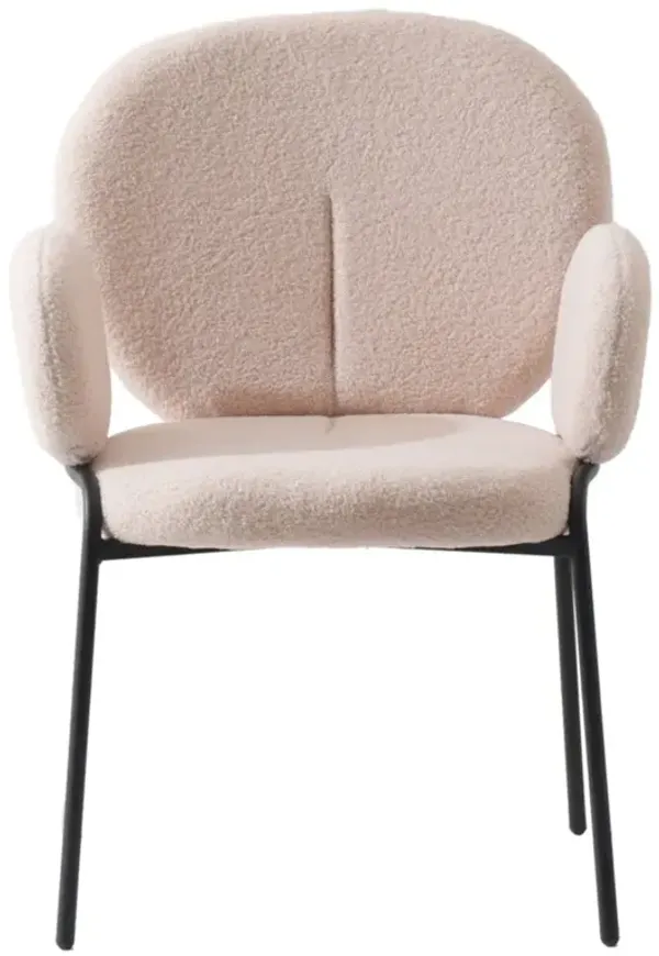 LeisureMod Celestial Series Boucle Dining Arm Chair, Black Frame with Beige Fabric Set of 4