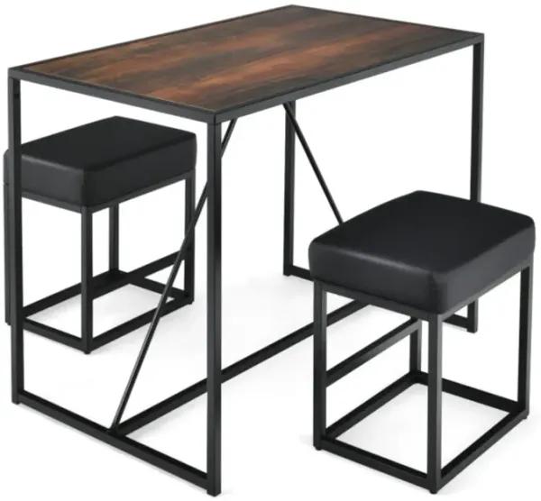 Hivvago 3 Pcs Dining Set Metal Frame Kitchen Table and 2 Stools