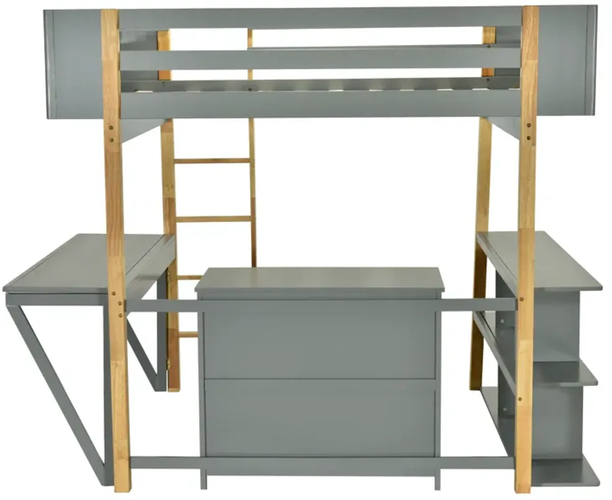 Merax Wood Loft Bed With Built-in Storage Cabinet