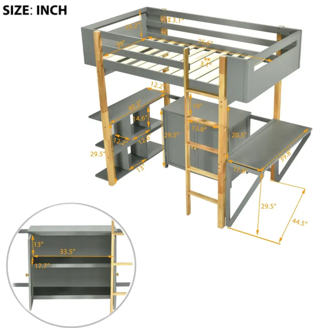 Merax Wood Loft Bed With Built-in Storage Cabinet