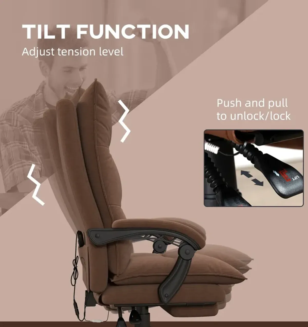 Cozy Brown Massage Recliner: 6 Vibration Points, Footrest, Padding