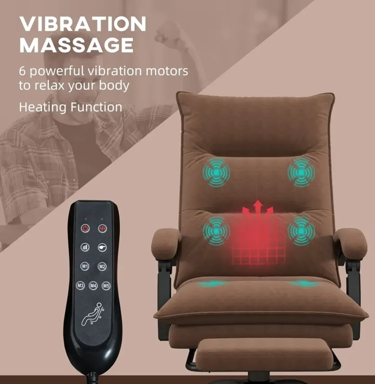 Cozy Brown Massage Recliner: 6 Vibration Points, Footrest, Padding