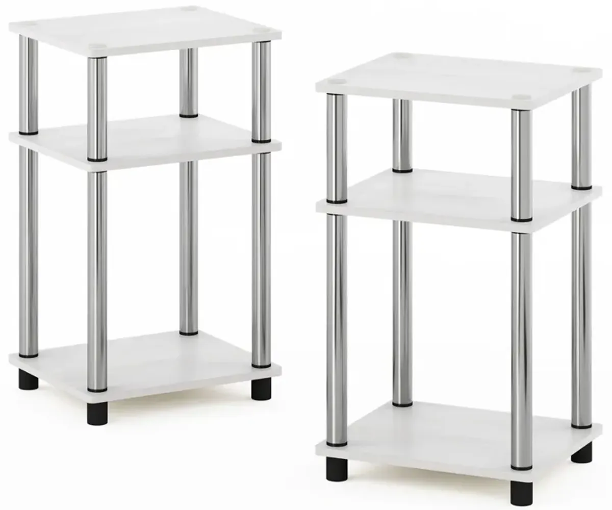 Furinno Simplistic End Side Night Stand/Bedside Table with Stainless Steel Tubes, 2-Pack, 2-Tier Poles, White Oak/Chrome