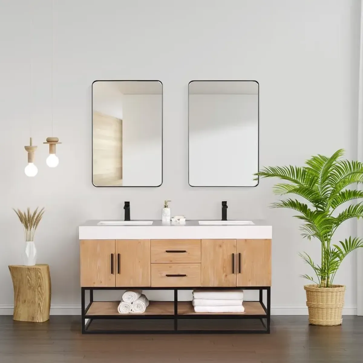 Altair 60 Double Bathroom Vanity in Light Brown awithout Mirror