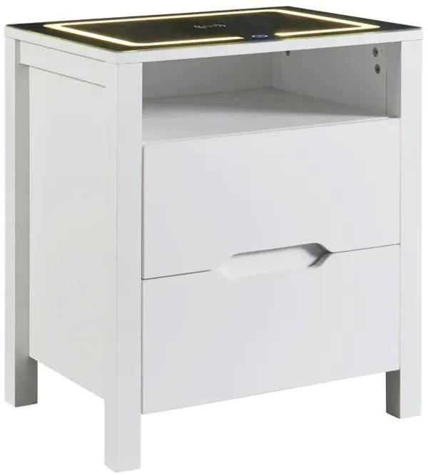 Merax Multifunctional Storage Nightstand with 2 Drawers and an open shelf, Wireless Charging with adjustable LED