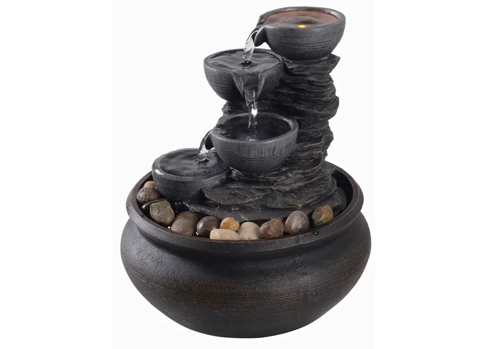 Teamson Home Indoor/Outdoor Tabletop Waterfall Fountain with LED Light, Stone Gray