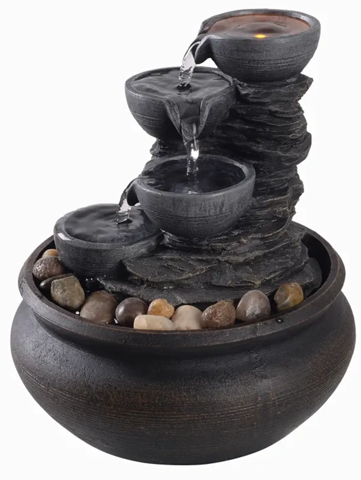 Teamson Home Indoor/Outdoor Tabletop Waterfall Fountain with LED Light, Stone Gray