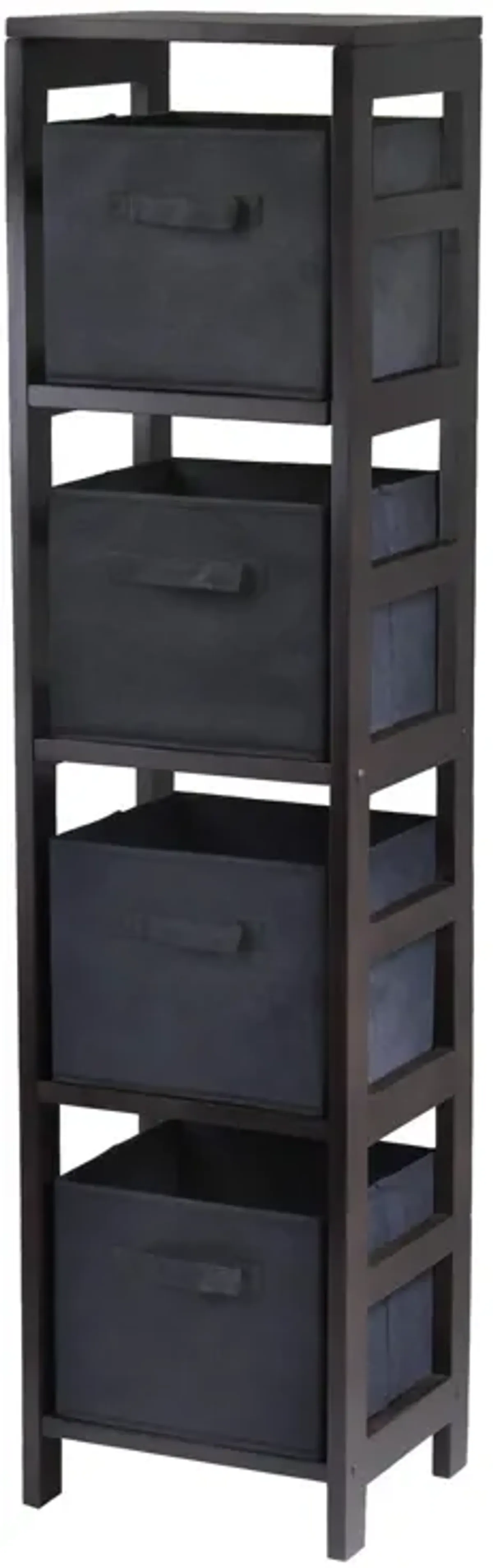 Capri 5-Pc Narrow Storage Shelf with 4 Foldable Fabric Baskets, Espresso and Black