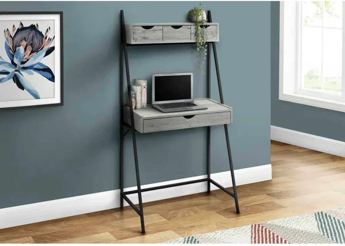 Monarch Specialties I 7331 Computer Desk, Home Office, Laptop, Leaning, Storage Drawers, 32"L, Work, Metal, Laminate, Grey, Black, Contemporary, Modern