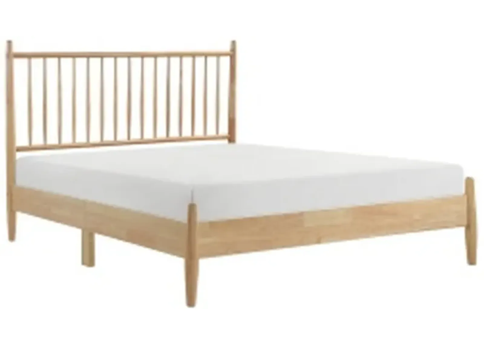 Lika Queen Size Platform Bed, Vertical Slatted Headboard, Natural Brown - Benzara