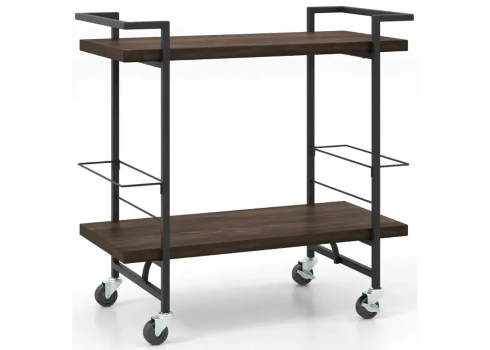 Hivvago 2-Tier Home Bar Cart with Lockable Wheels and Heavy-Duty Metal Frame-Rustic Brown