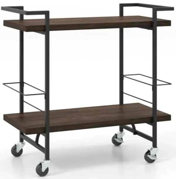 Hivvago 2-Tier Home Bar Cart with Lockable Wheels and Heavy-Duty Metal Frame