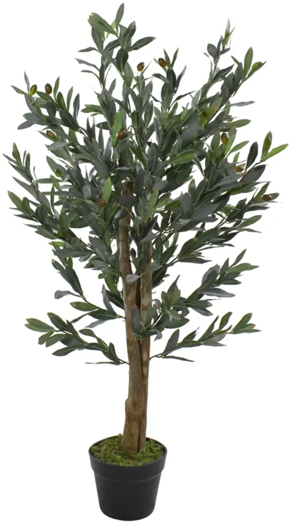 40" Green and Brown Artificial Olive Tree with Foliage In a Black Pot