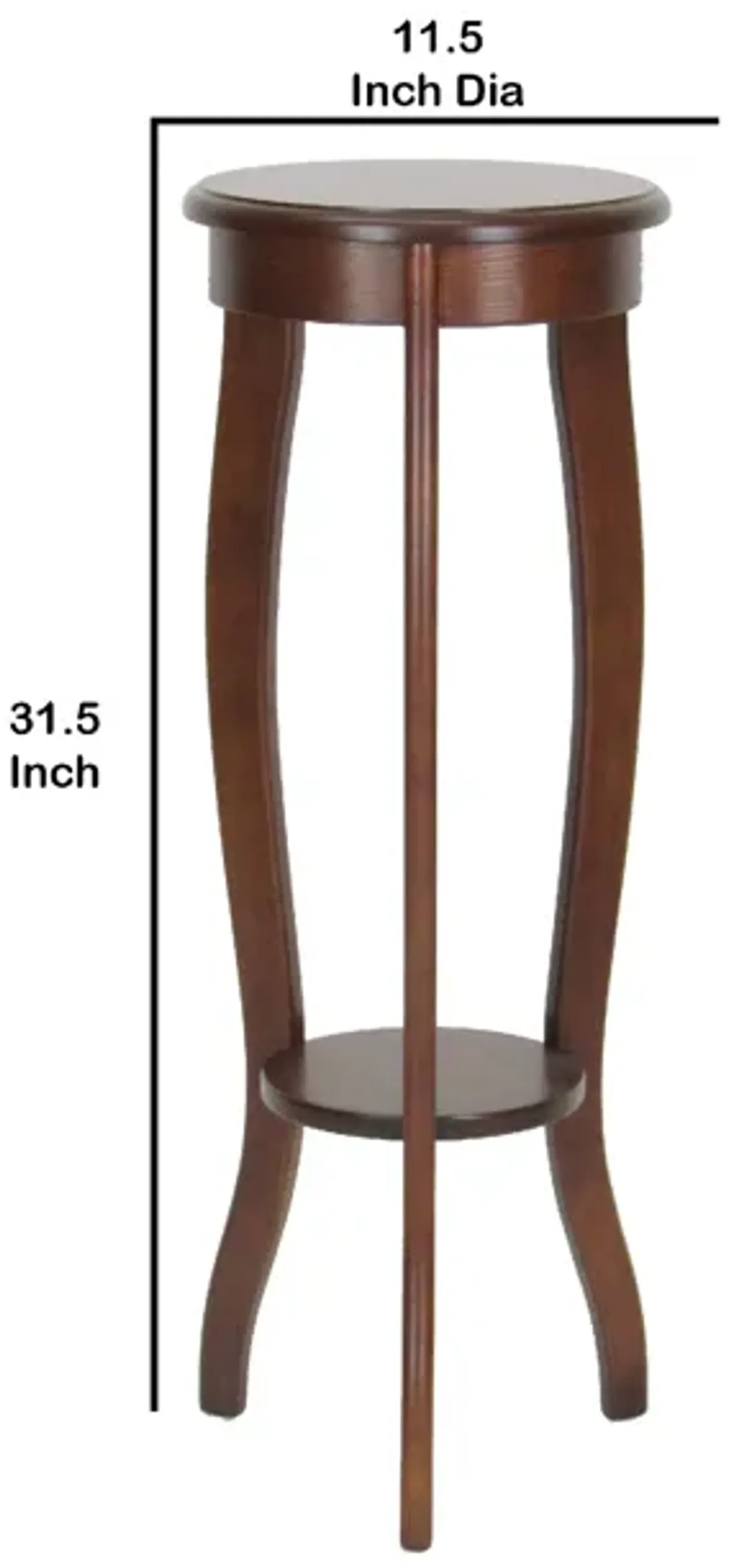 31.5 Inch Round Pedestal Stand with Open Bottom Shelf and Flared Legs,Brown-Benzara