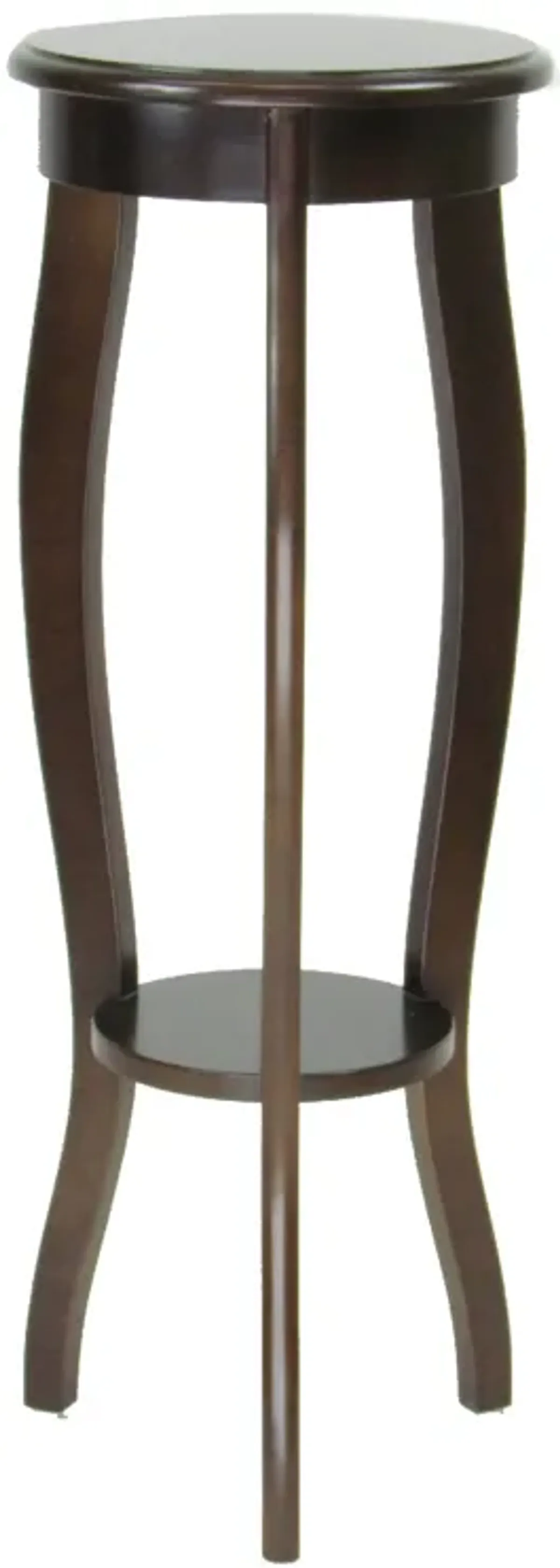 31.5 Inch Round Pedestal Stand with Open Bottom Shelf and Flared Legs,Brown-Benzara