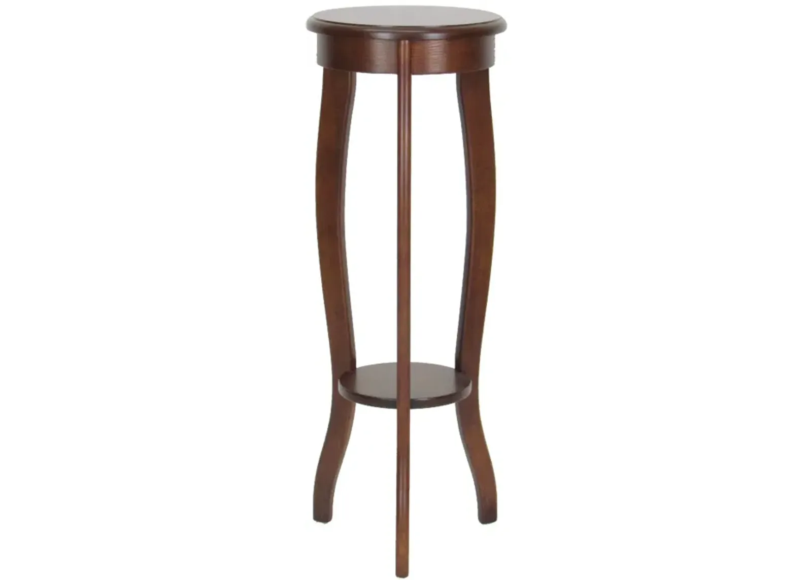 31.5 Inch Round Pedestal Stand with Open Bottom Shelf and Flared Legs,Brown-Benzara