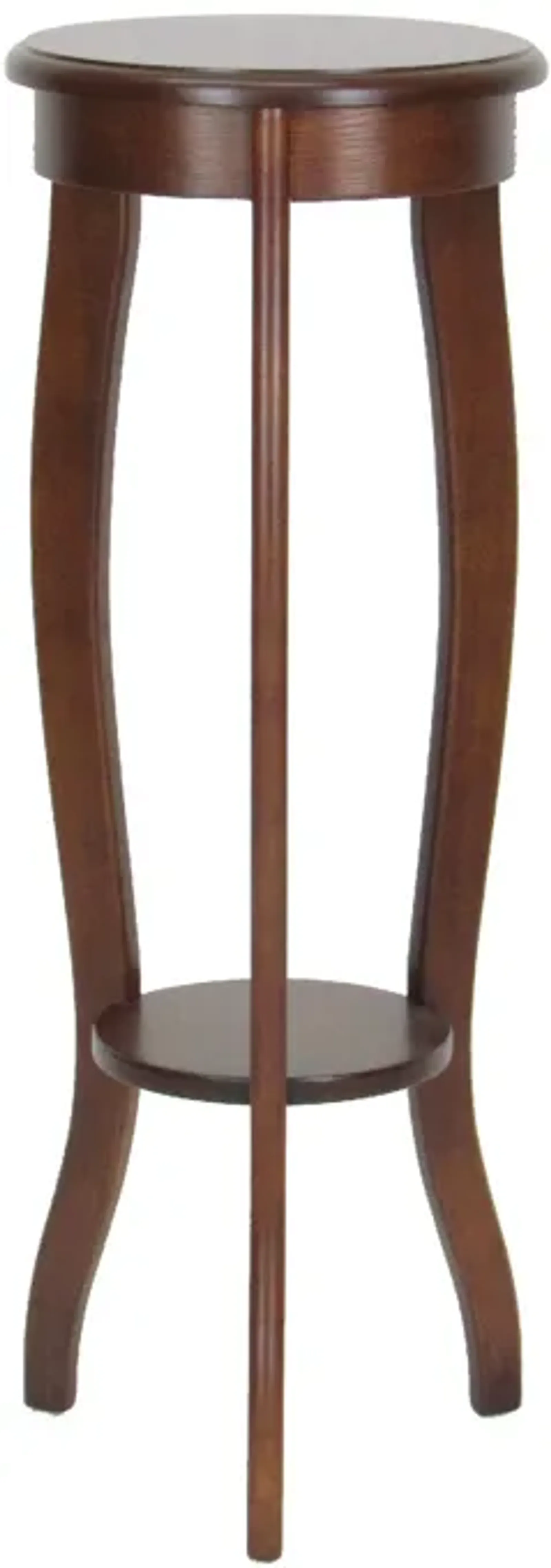 31.5 Inch Round Pedestal Stand with Open Bottom Shelf and Flared Legs,Brown-Benzara