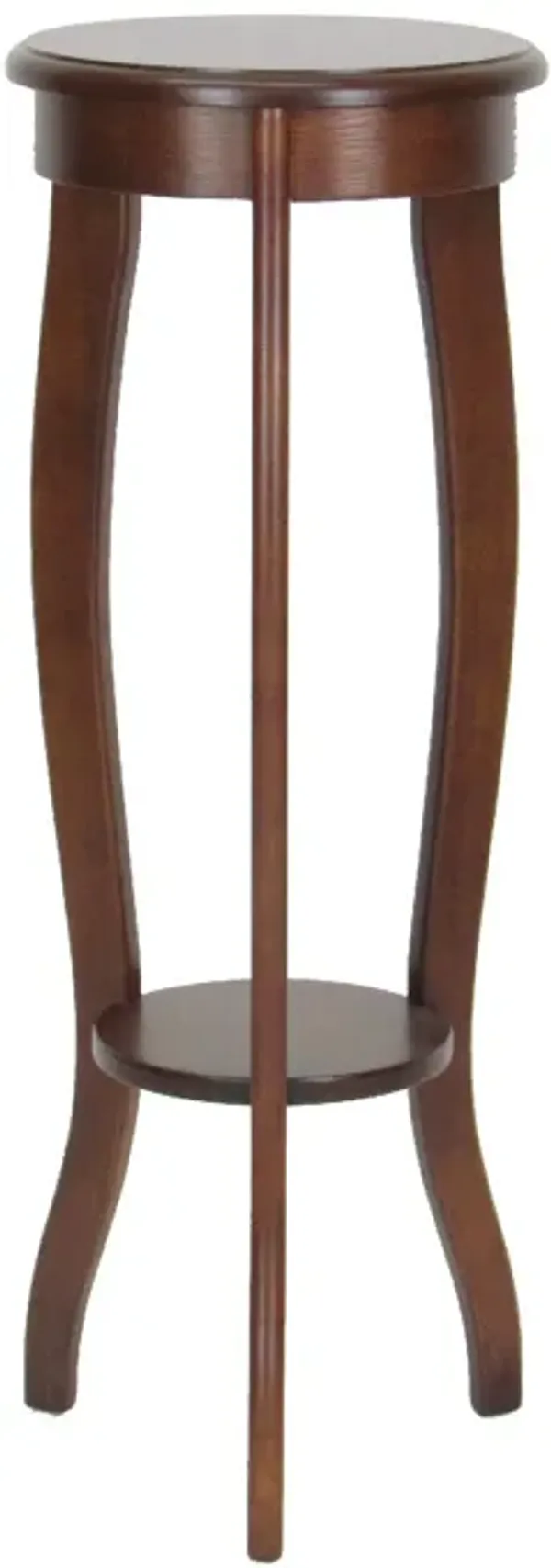 31.5 Inch Round Pedestal Stand with Open Bottom Shelf and Flared Legs,Brown - Benzara