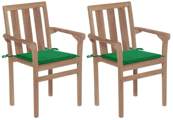 vidaXL Garden Chairs 2 pcs with Green Cushions Solid Teak Wood
