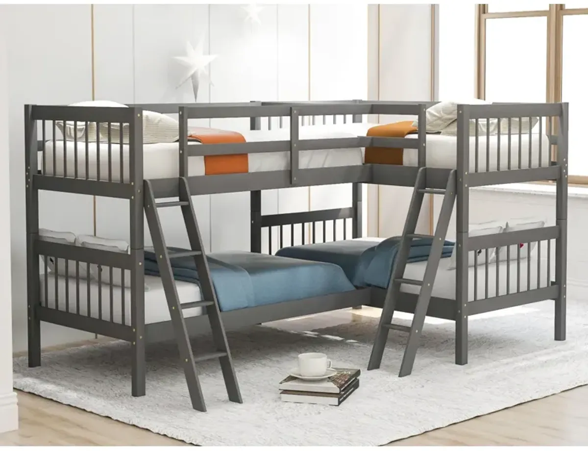 L-Shaped Bunk Bed With Ladder, Twin Size