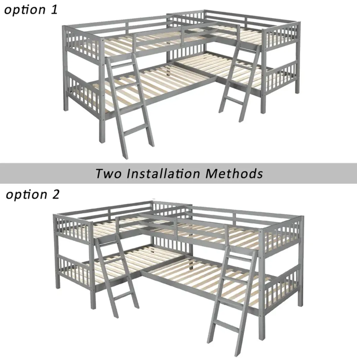 L-Shaped Bunk Bed With Ladder, Twin Size