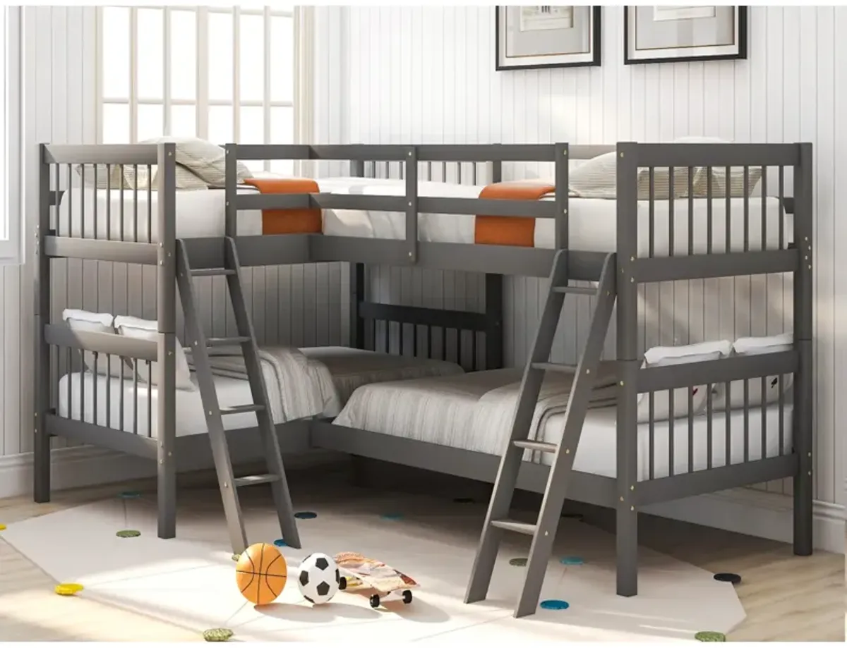 L-Shaped Bunk Bed With Ladder, Twin Size