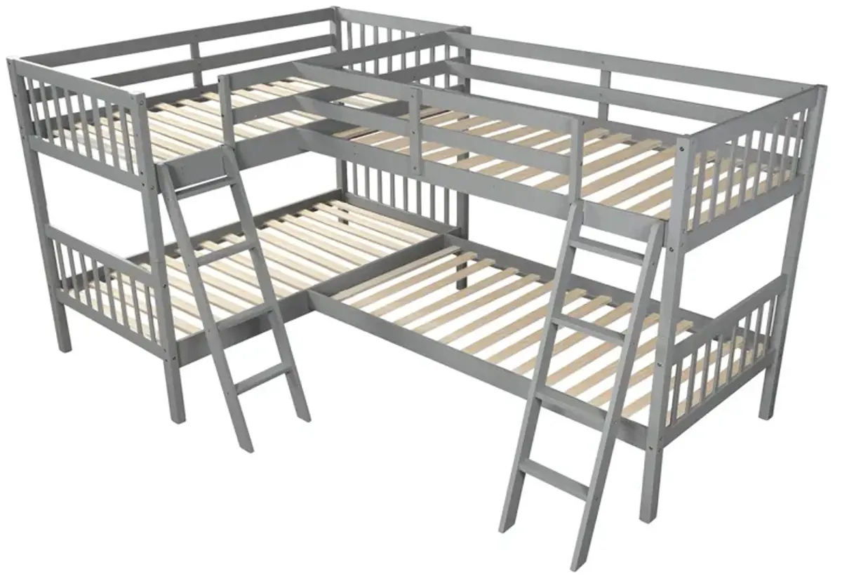 L-Shaped Bunk Bed With Ladder, Twin Size