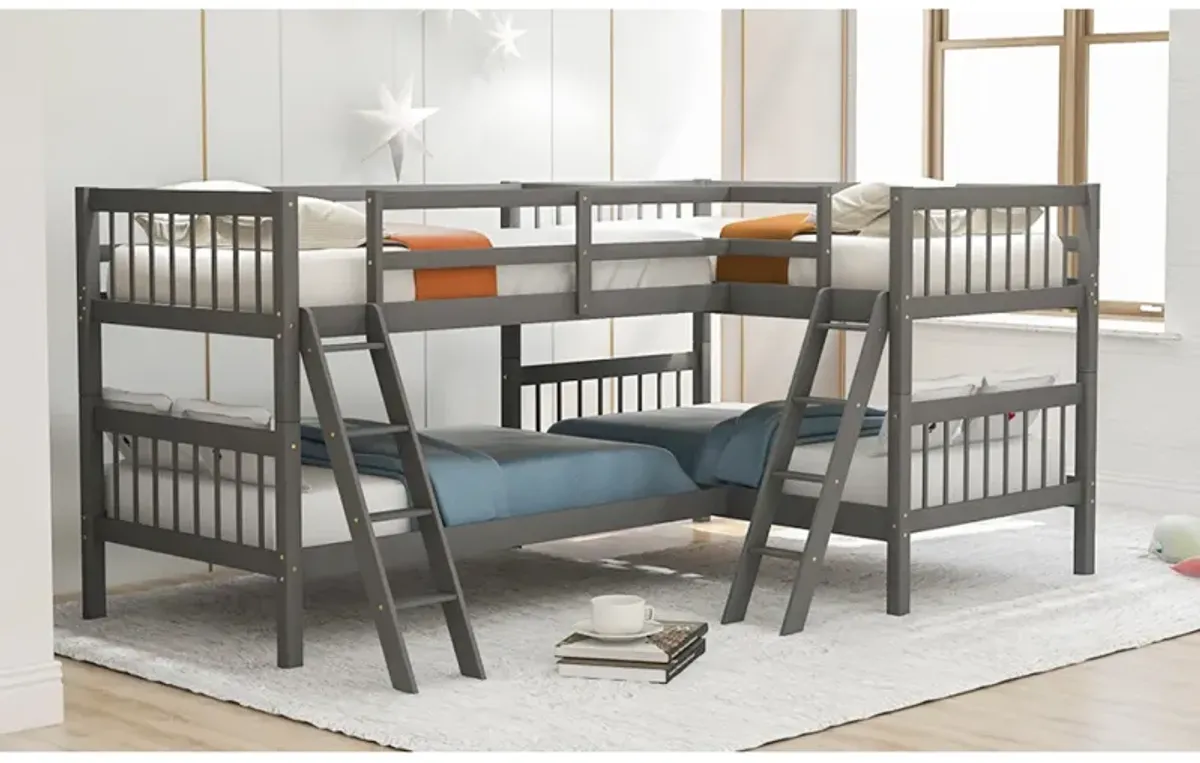 L-Shaped Bunk Bed With Ladder, Twin Size