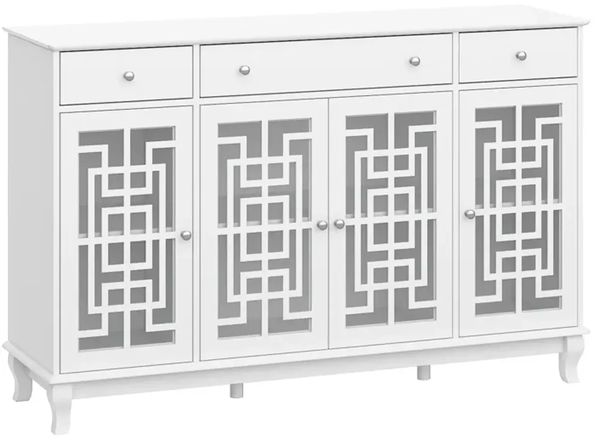 FUFU&GAGA White Buffet Cabinet with Storage & Drawers, MDF & Tempered Glass Construction (55.1" W x 35.4" H x 15.7" D), White