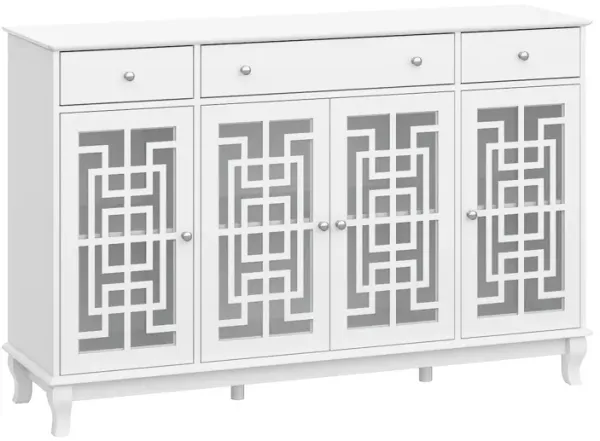 FUFU&GAGA White Buffet Cabinet with Storage & Drawers, MDF & Tempered Glass Construction (55.1" W x 35.4" H x 15.7" D), White