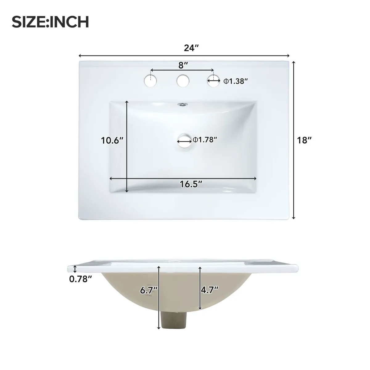 Gewnee 24-Inch Bathroom Vanity with Ceramic Sink, 1 Soft Close Door, 2 Soft Close Drawers, and Double Storage Racks on the Door