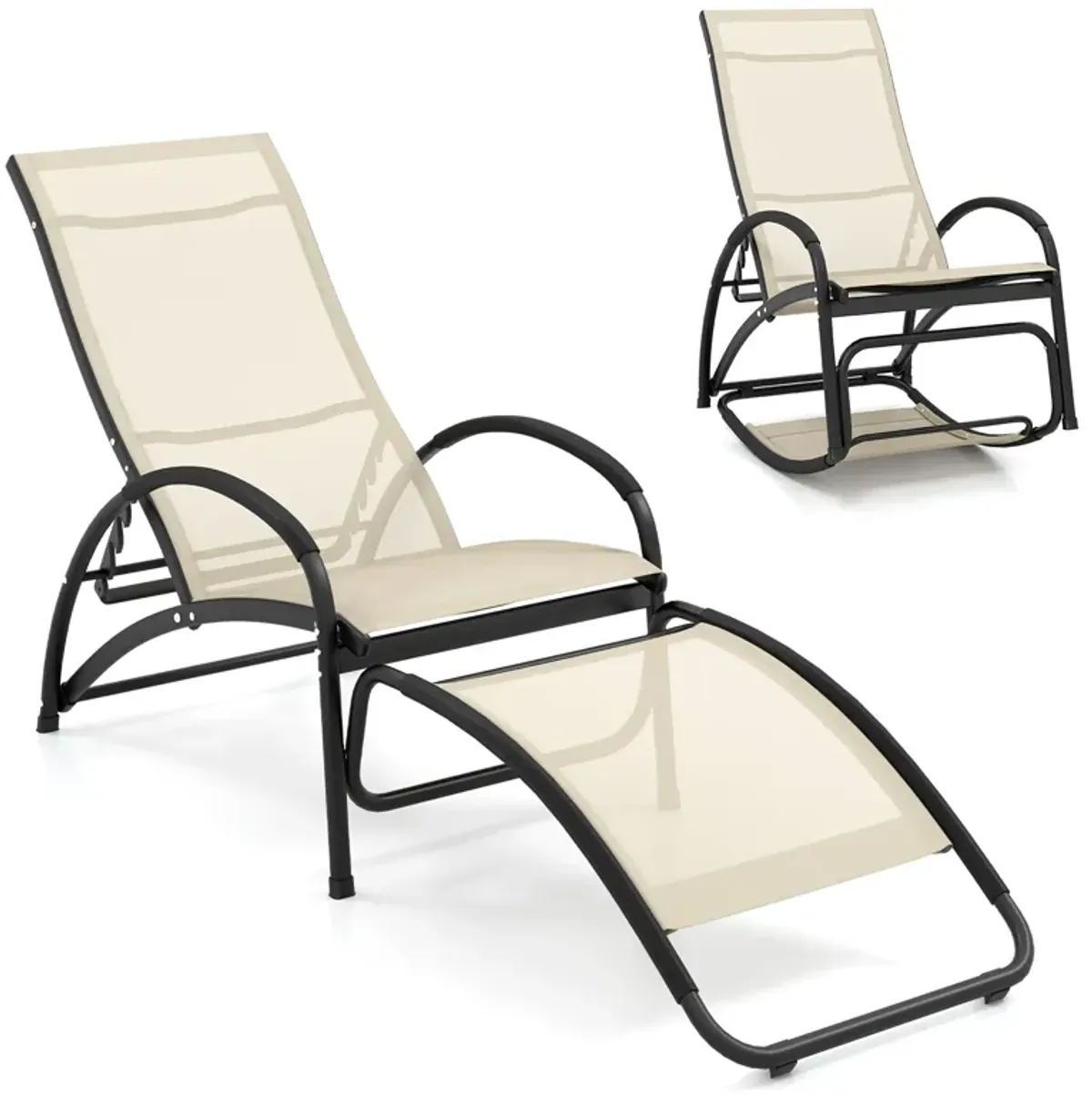 2-in-1 Outdoor Rocking Chair with 4-Position Adjustable Backrest for Patio Porch Poolside