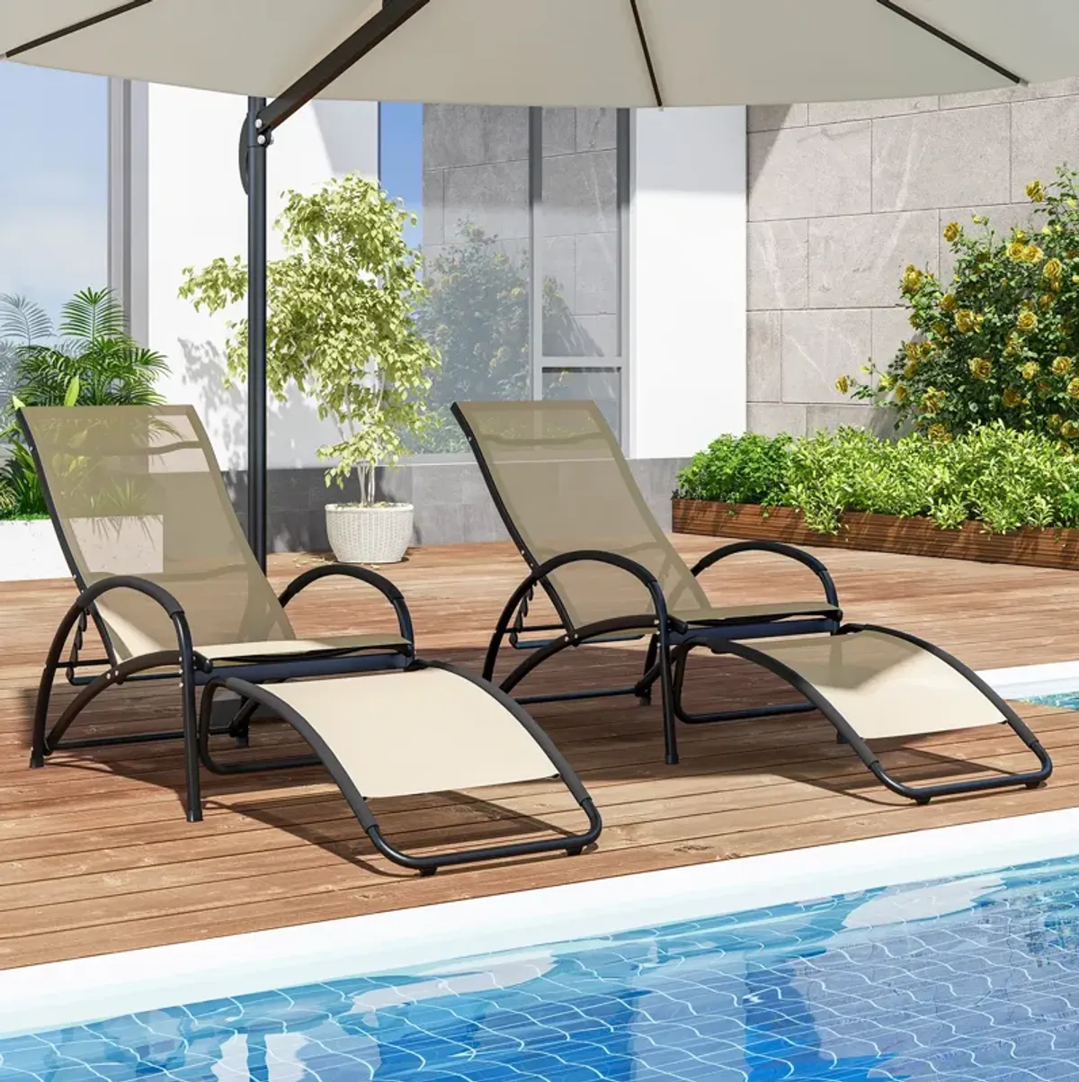 2-in-1 Outdoor Rocking Chair with 4-Position Adjustable Backrest for Patio Porch Poolside