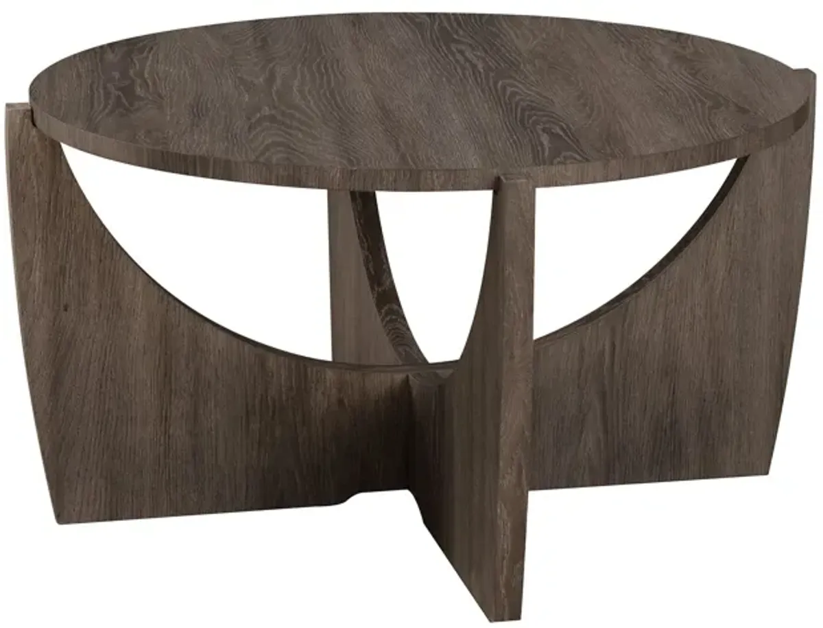 Contemporary Open Arch-Base Round Coffee Table ?Cerused Ash