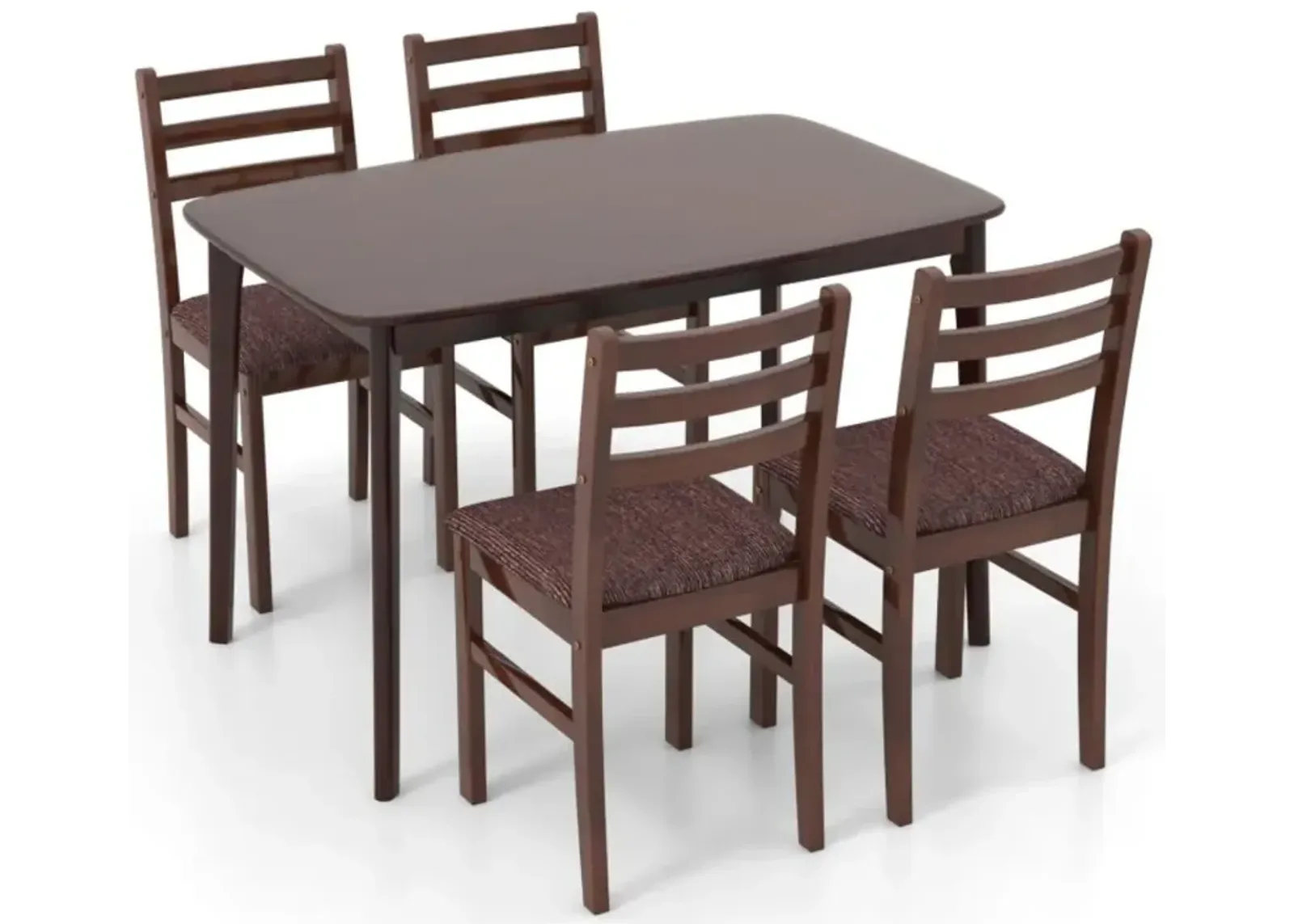 Hivvago Vintage Wooden Dining Table Set for 4 with Padded Seat and Curved Backrest