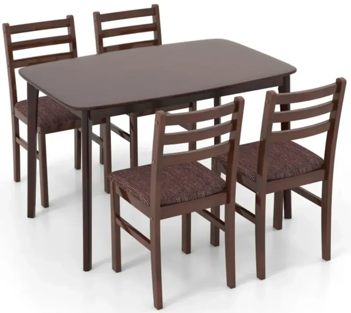 Hivvago Vintage Wooden Dining Table Set for 4 with Padded Seat and Curved Backrest