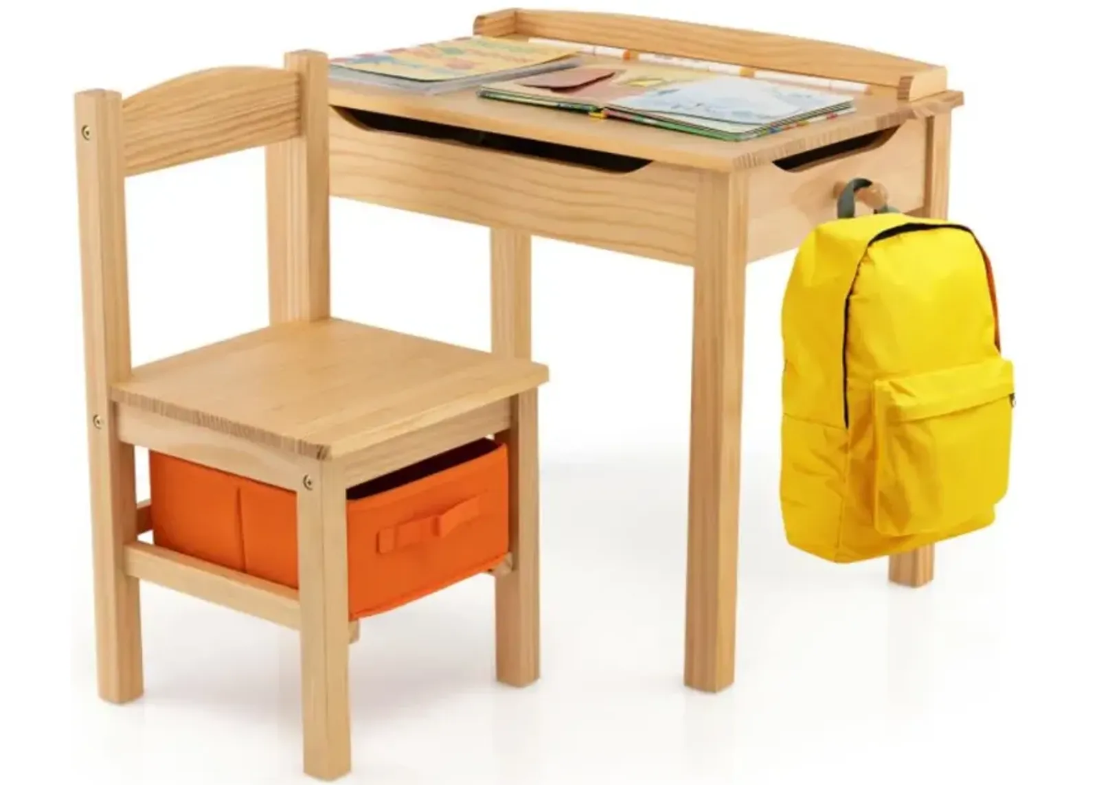 Hivvago Flip-Top Wood Kids Activity Table and Chair Set with Hidden Storage Space