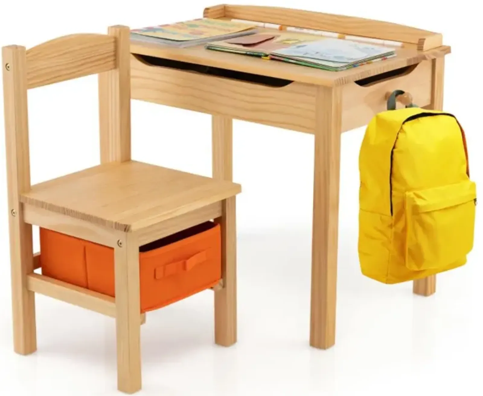 Hivvago Flip-Top Wood Kids Activity Table and Chair Set with Hidden Storage Space