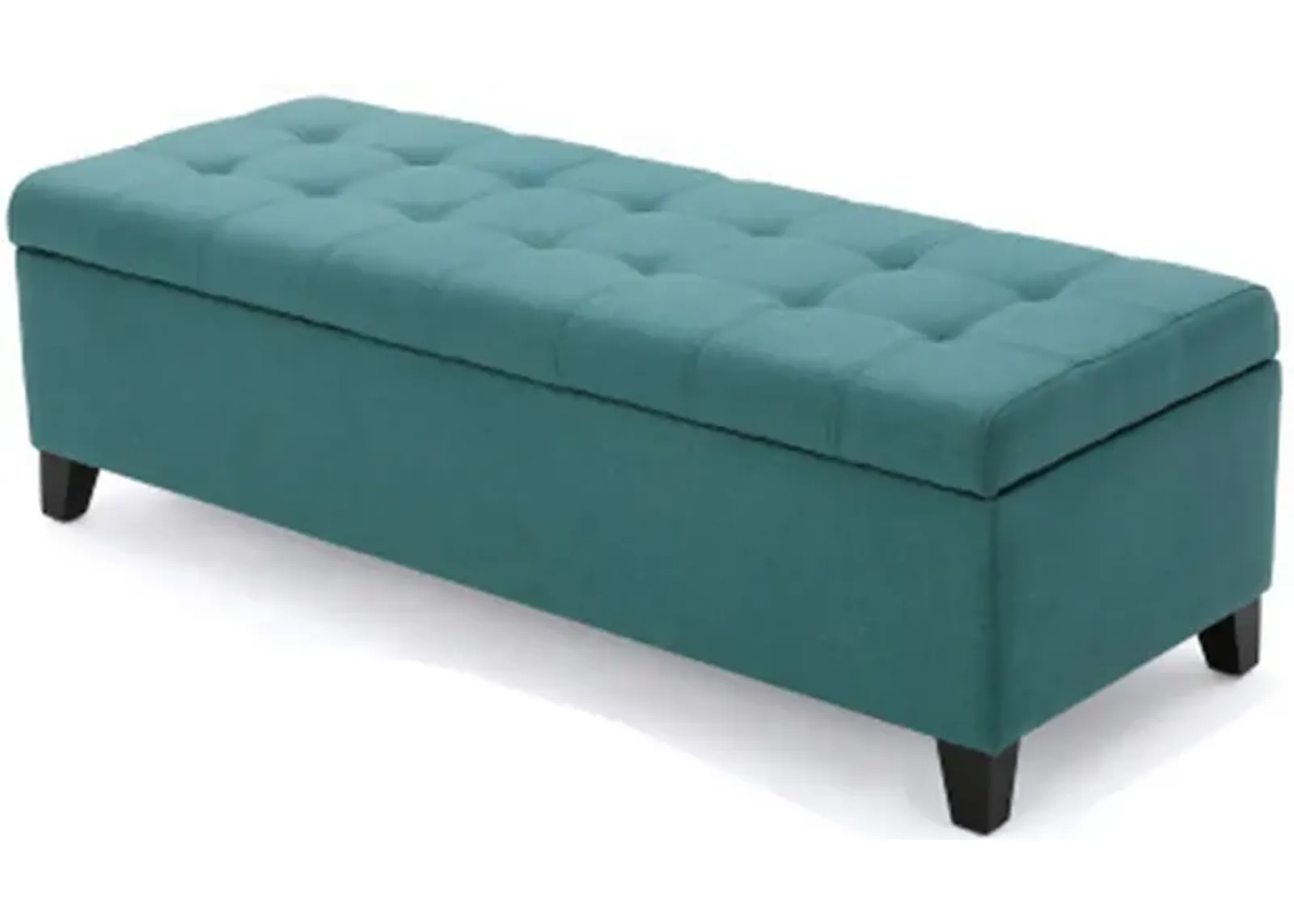 Nira Storage Ottoman Bench, Button Tufted Teal Blue Fabric, 51 Inch -Benzara