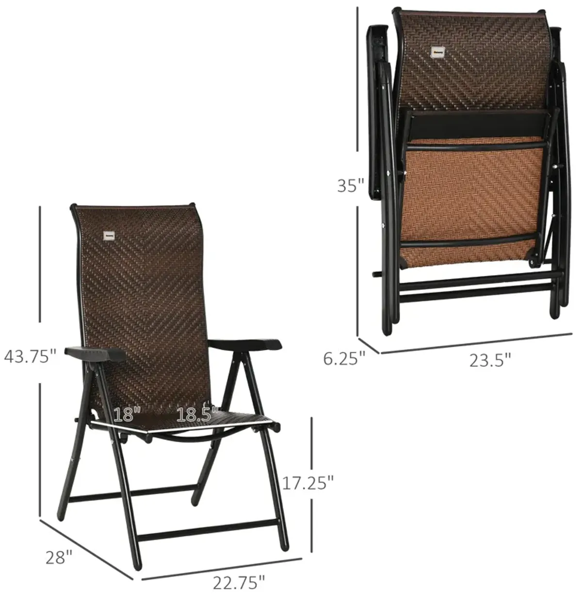 Brown Outdoor Lounger: Wicker Folding Recliner with Adjustable Back