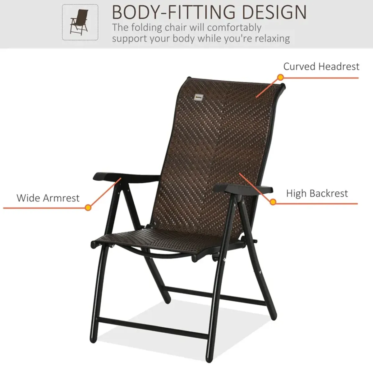 Brown Outdoor Lounger: Wicker Folding Recliner with Adjustable Back