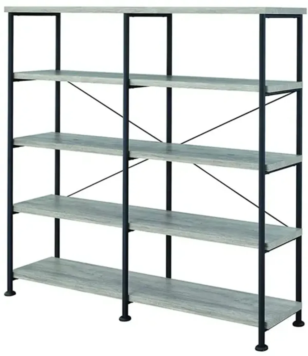 63 Inch Industrial 4 Tier Bookshelf, Particleboard, Metal Frame, Gray, Black