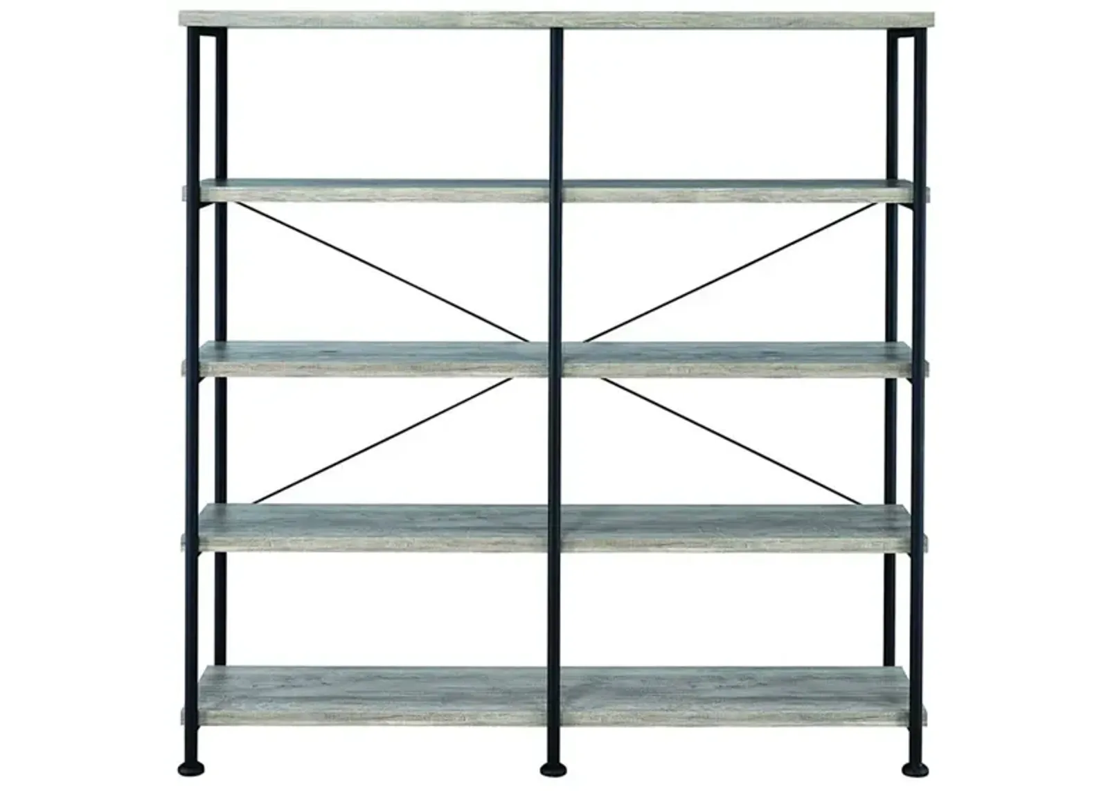 63 Inch Industrial 4 Tier Bookshelf, Particleboard, Metal Frame, Gray, Black