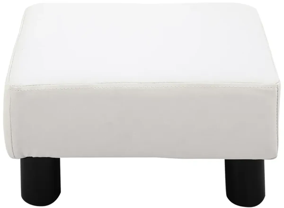 HOMCOM Ottoman Foot Rest, Small Foot Stool with Faux Leather Upholstery, Rectangular Ottoman Footrest with Padded Foam Seat and Plastic Legs, Bright White