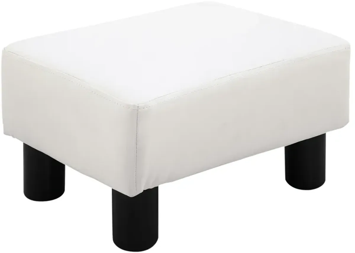 HOMCOM Ottoman Foot Rest, Small Foot Stool with Faux Leather Upholstery, Rectangular Ottoman Footrest with Padded Foam Seat and Plastic Legs, Bright White