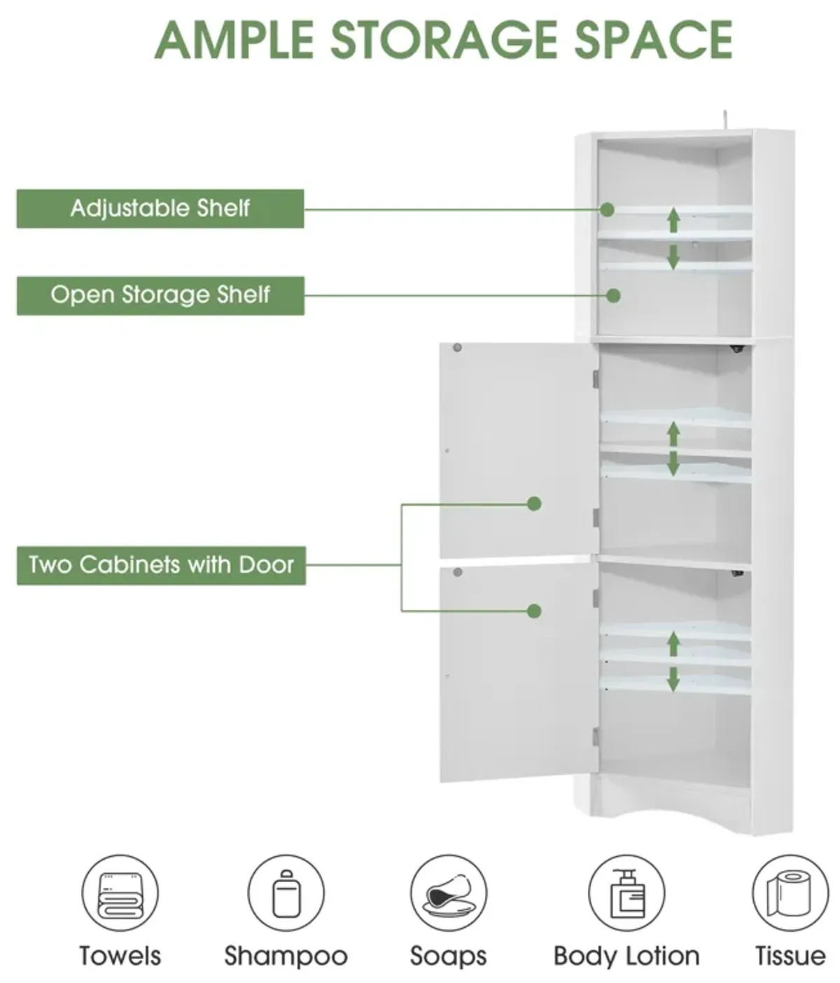 Merax Freestanding Bathroom Storage Cabinet with Doors