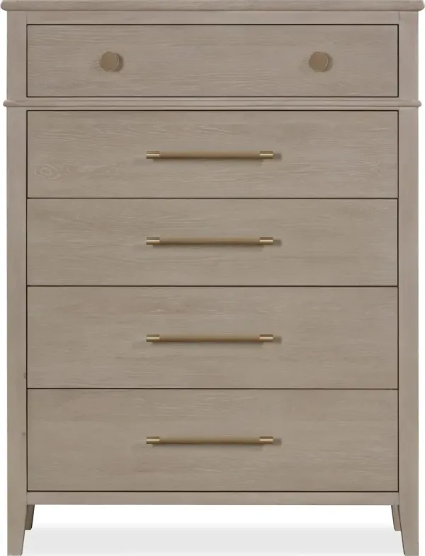 Camden Five Drawer Oak Wood Chest in Chai