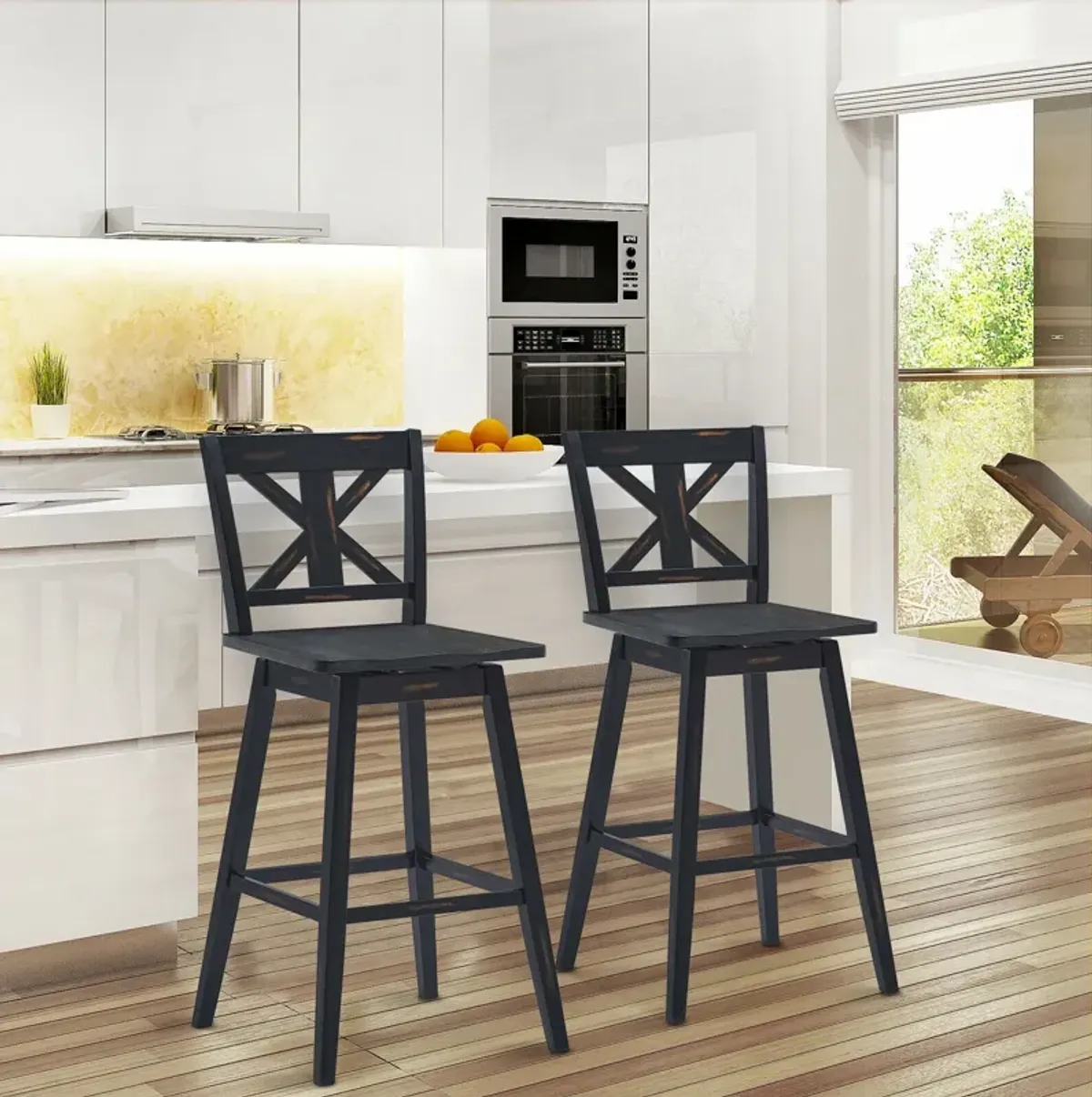 Set of 2 360-Degree Swivel Bar Stools for Home Restaurant