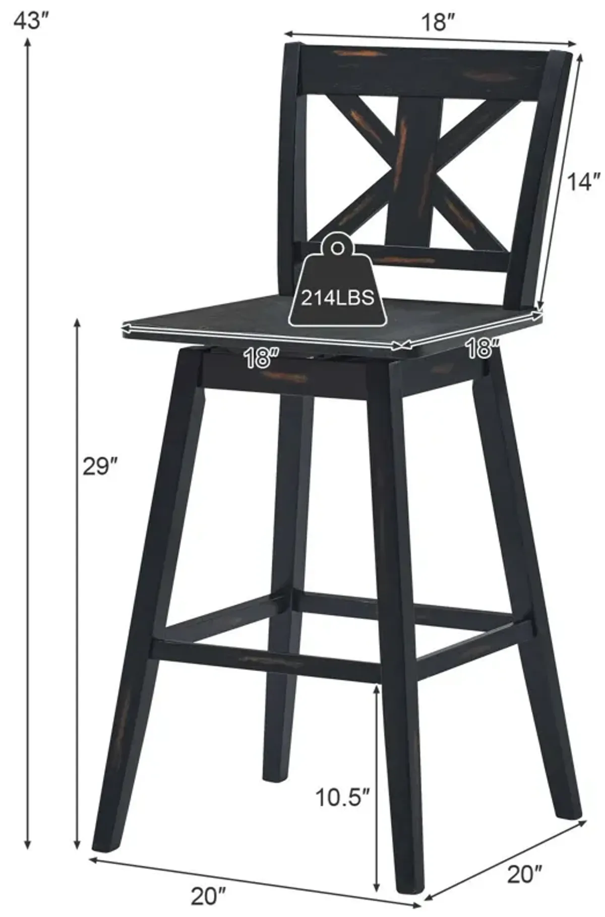 Set of 2 360-Degree Swivel Bar Stools for Home Restaurant