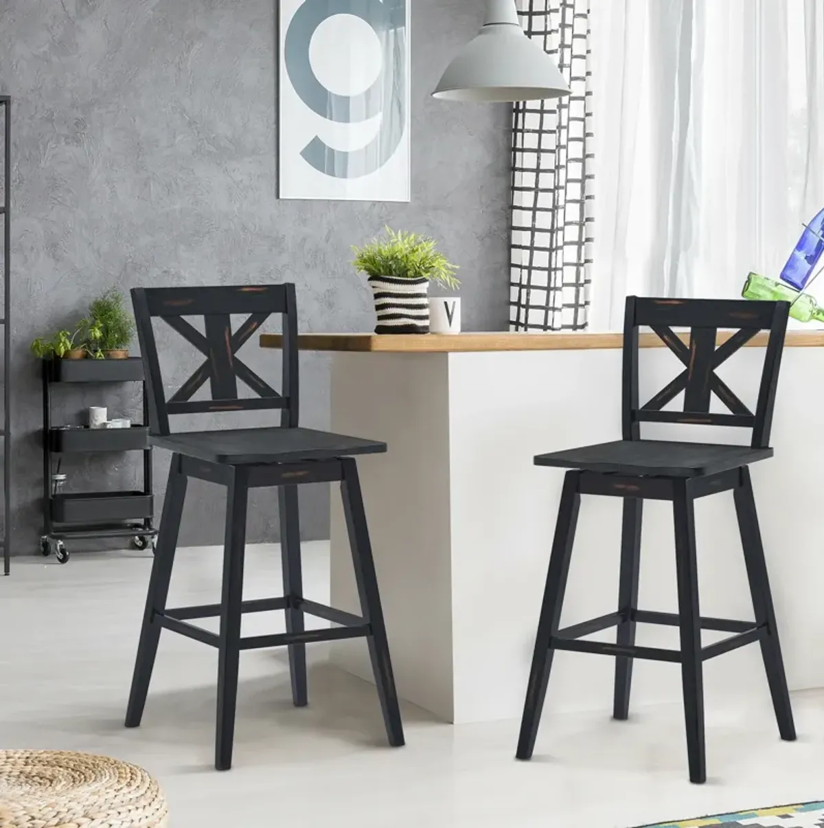 Set of 2 360-Degree Swivel Bar Stools for Home Restaurant